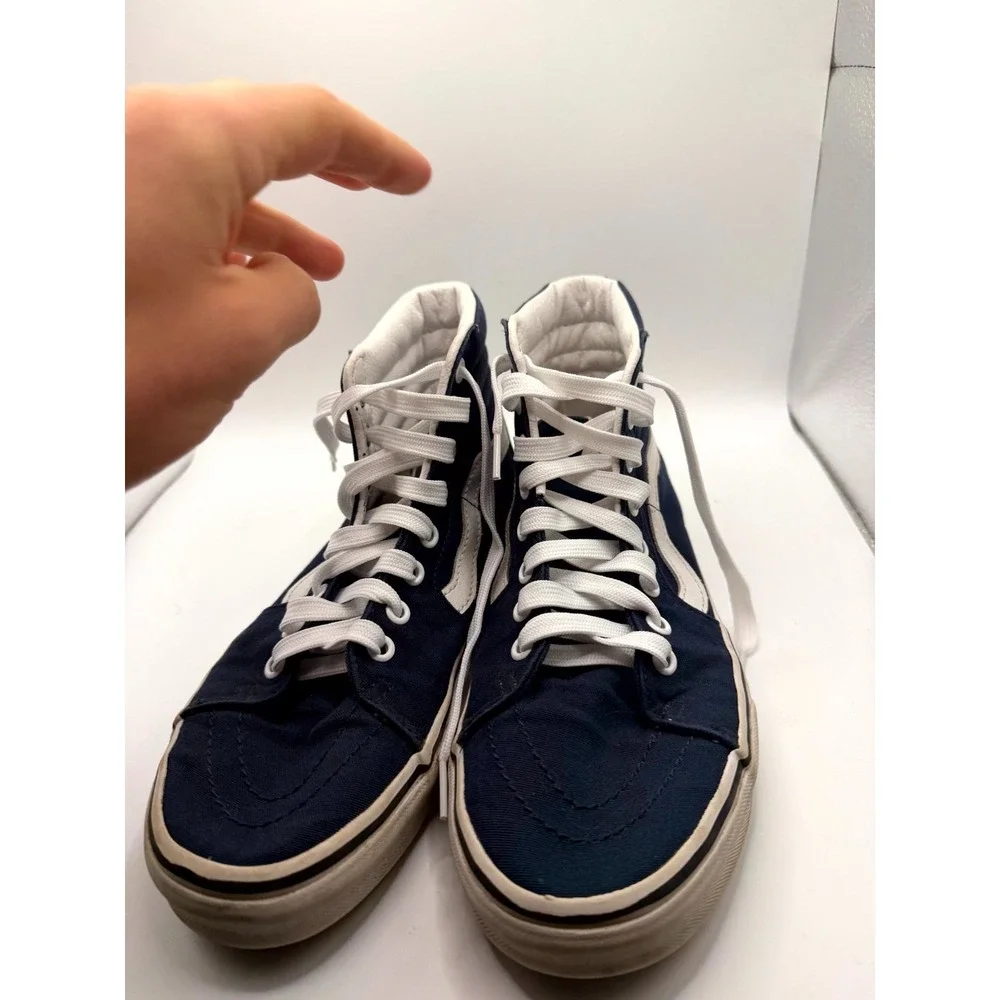 VANS Sk8-Hi Mens 7.5 Sneaker Navy Blue Canvas High Top Lace Up Skateboard Shoes